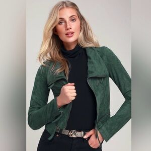 Lulus Ready For Anything Emerald Green faux Suede Moto Jacket - Size Large